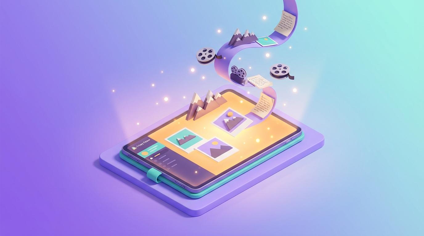 The Trippy Taless app interface showing a cinematic movie-trailer style travel reel.